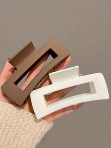 4个/套 女孩大号方形塑料发夹，黑色、米色、棕色可选，时尚优雅百搭的简约风格，适合日常、派对、工作、度假等场合。可用于造型、梳妆、化妆、搭配服装，适合学生和上班族在秋冬季节佩戴。 - 彩色 - 查看 2
