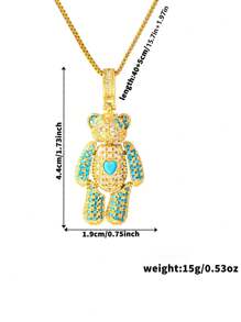 Colar com pingente de urso de pelúcia cravejado de zircônia requintada, estilo minimalista de luxo