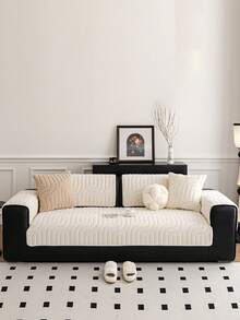 1 pieza Funda de cojín de sofá de peluche, funda de sofá de felpa suave lavable, adecuada para sofá en forma de L, banco y silla, funda de sofá antideslizante, protege las esquinas del sofá, adecuada para muebles de sala de estar, estilo moderno, lavable a máquina