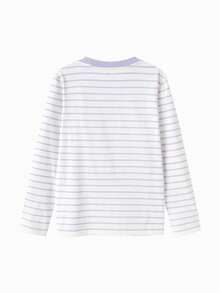 Balabala Tween Girl T-Shirt 2025 Spring Long Sleeve Top Boys & Girls Casual - White Purple - View 5