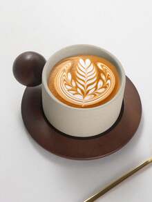 1pc Creative Minimalist Ceramic Coffee Cup & Saucer Set, With Wooden Ball Handle, Office & Casual Mug, Home Breakfast Cup, Latte Art Coffee Cup, Afternoon Tea Cup & Saucer, Practical Drinkware - Multicolor - View 9