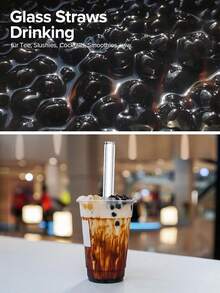 4 Pcs Boba Straw Glass Smoothie Straw Reusable Drinking Straw, Reusable Glass Clear Boba Straws And Brush, 14mm X 215mm Long Extra Wide Drinking Smoothie & Bubble Tea Straws, Vegetable Salad & Milkshake Straws