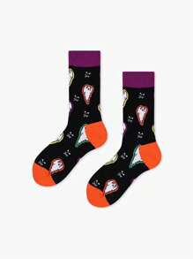 1/5 Pares Meias Médias Sortidas Aleatoriamente - Novas Meias Médias de Halloween com Abóbora para Homens e Mulheres, Casais, Estilo Europeu