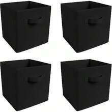 4 Pack Foldable Storage Box Foldable Canvas Drawer Organizer Fabric Cube - 黑色 - 查看 3