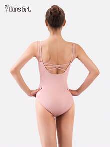 DonsGirl 1 Piece Women's Ballet Leotard With Double Straps - Corset Back & Cross Tie Design, Tight-Fitting For Dance/Gymnastics/Yoga, Performance Costume - 藕粉色 - 查看 2