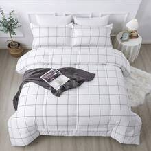 Checkered Comforter Twin (66x90Inch), Black White Plaid Gingham Bed Set, Lightweight Microfiber Geometric Preppy Bedding, 2 Pieces, Bedding F2BF - 06 - 網格 - 白色 - 查看 1