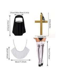 1 Set Women's Nun Costume Outfit (Includes Headpiece, Scarf, Cross, Thigh High Socks) For Halloween Party Role Play