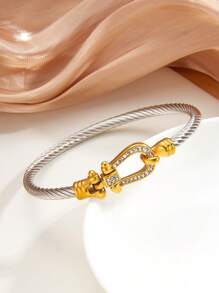 1 件时尚不锈钢 18K 镀金女士混合金属袖口手镯 - 扭曲可堆叠，适合日常和特殊场合，理想的礼物