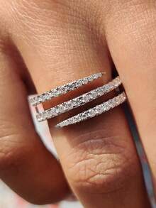 1pc S925 Sterling Silver Delicate Triple Circle Cross Ring, Women's Thumb Ring, Exquisite Jewelry Gift - Silver - View 6