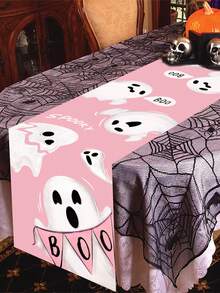 1 pezzo Runner da tavolo per Ognissanti lungo 180cm e largo 35cm, con motivo di zucche e fantasmi, decorazione per tavolo da pranzo di Ognissanti, decorazione per casa, dolcetto o scherzetto per Ognissanti, decorazione di Ognissanti felice, centrotavola