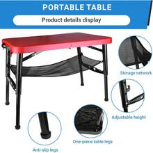 de mesa y taburete plegable portátil, mesa plegable ligera y taburete plegable para camping, picnic, playa, pesca, resistente y pequeño juego al aire última intervensión con - Juego azul - Ver 2