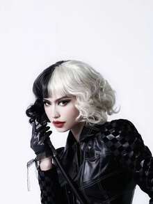 1 قطعة باروكة أداء للحفلات، طول متوسط، باللونين الأسود والأبيض، مناسبة لحفلات العطلات المختلفة والتنكر - أبيض وأسود - مشاهدة 2