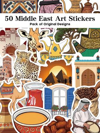 50 pezzi Adesivi di arte mediorientale perfetti per regali di vacanza, feste, decorazioni per la casa, ricompense scolastiche, regali di compleanno, decorazioni, album di ritagli, laptop, valigie, chitarre, tazze, custodie per telefoni, decorazioni fai-da-te