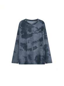 休闲扎染印花透明落肩宽松衬衫，春夏 - 藍色 - 查看 6