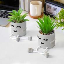 Succulente artificiali in vasi decorativi, piccole piante sospese con gambe in cemento, succulente artificiali per la decorazione di casa, ufficio, tavolo e soggiorno - Bianco - Visualizzare 3