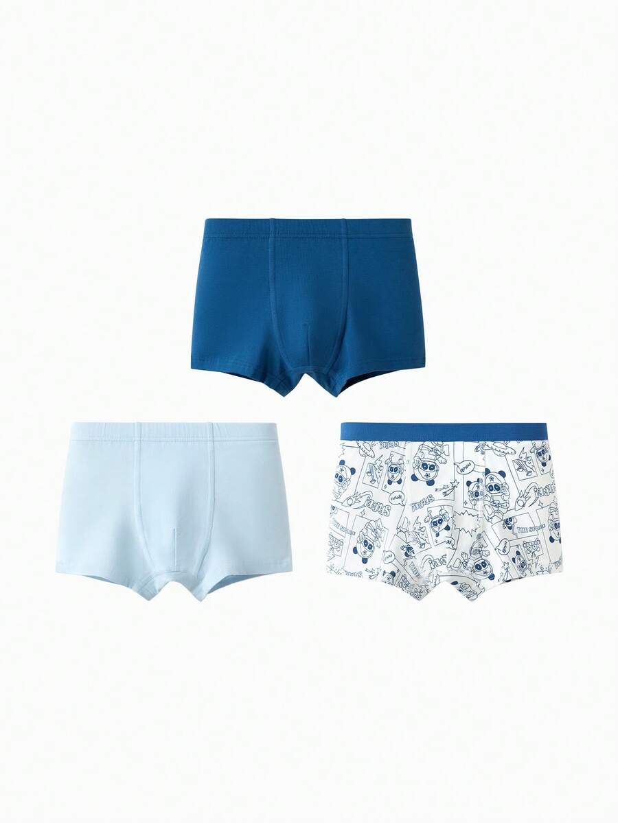 Balabala 男童棉质抗菌内裤3条装平角内裤 - 白藍色調 - 查看 1