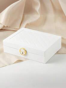 1pc Large Multi-Tier Jewelry Box With Lock, Double Drawer Jewelry Organizer, Multi-Functional Storage Box For Necklace, Rings, Earrings, Watches