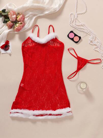 Pieces ,Red, Presents,Sheer Slit,Babydolls,Sexy Lingerie Dress, Verleidelijke Set view 6