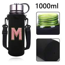 1 件水瓶袋适用于 550ml 750ml 1000ml 1500ml 杯子刺绣字母印花防烫，氯丁橡胶瓶保护架带可调节肩带，适合徒步旅行露营运动水瓶套保温袋斜挎包 - 黑色 - 查看 15