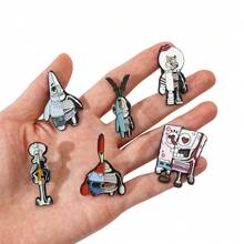 SPONGEBOB 海绵宝宝1/6件创意动漫海绵宝宝胸针套装创意浮游生物机器人珐琅别针背包服装首饰金属徽章配饰礼物