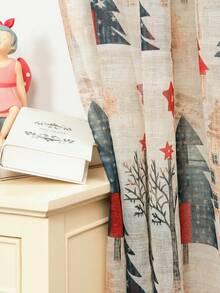 1pc Lightweight & Minimalist Fashion Christmas Red Snowflake Printed Curtain, Suitable For Living Room, Bedroom Home Decor, For All Seasons