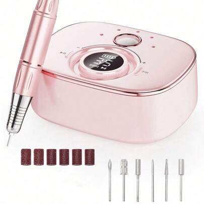35,000RPM 电动指甲钻，带高清液晶显示屏，可充电指甲锉机，适用于凝胶抛光沙龙工具