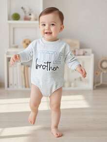Baby Fall Romper Letter Embroidery Long Sleeve Round Neck Jumpsuit Brother and Sister Matching Outfits - Azul - Ver 2