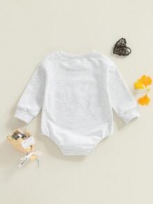 Baby Fall Romper Letter Embroidery Long Sleeve Round Neck Jumpsuit Brother and Sister Matching Outfits - Azul - Ver 7