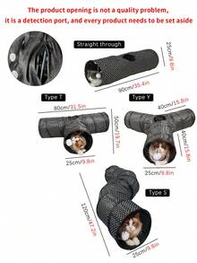 1个涤纶印花黑色波点猫隧道，宠物自娱玩具，小型宠物室内活动互动玩具 - 彩色 - 查看 2