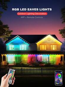 ONELEDWANGRX Permanent LED Eave Lights For Mother's Day Festival 50ft-98.4 Ft/15m-30m RGB Roof Lights With 2 Mode Control, Room Decoration Stuff Patio Yard Fairy Garden Birthday Decorations, Smart App Control And 44-Key Remote Controller Installed Batteries, Colorful Eaves Lights Waterproof