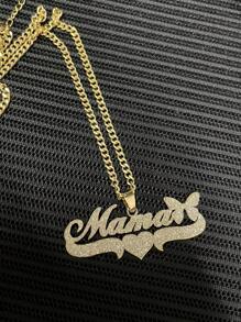 1pc Personalized Minimalist Matte Stainless Steel Necklace With 18K Gold Plated Customized English Name Pendant, Heart Or Butterfly Shape, Girlfriend/Mom Birthday/Christmas/Valentine's Day Gift - Multicolor - View 4