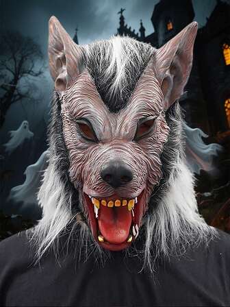 恐怖狼人乳胶面具，万圣节角色扮演服装，舞台表演配件，节日派对装饰，化妆舞会服装道具，活动气氛装饰，适用于万圣节派对、狂欢节、生日等场合，是送给家人和朋友的完美节日礼物