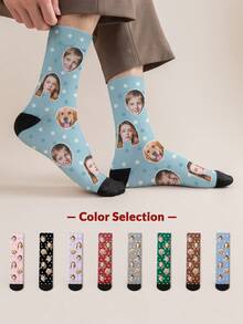 1 Pair Of Men's Mid Length Socks,Custom Dog Face Socks, Personalized Pet Face Socks With Photo Customized Funny Crew Sock Gifts For Men, Custom Valentine's Day Birthday Gifts Gag Gifts For Pet Lover,Customized Men Socks,Street Casual Chic, Fall,Dawg,Colorful,Cute,Adorable,Contracted,Funny,Custom,Unique,Customized,Personalized,Ideal Gifts For Him,Ideal Gifts For Her,Boyfriend,Girlfriend,Family,Friends,Her