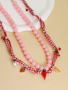 1 Set Women's Red Fruit Necklace Set, Suitable For Daily Wear