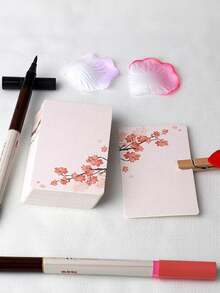 20pcs/set Rounded Corner Blank Diy Drawing Small Card, Thick Cardboard Word Card, Floral Pattern Card, White Kraft Paper Small Card - cherry branch - View 10