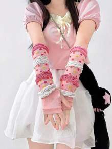 多巴胺甜美少女粉色ins泡泡袖学生日系可爱防晒春秋护臂辣妹秋季保暖臂套 - 彩色 - 查看 8