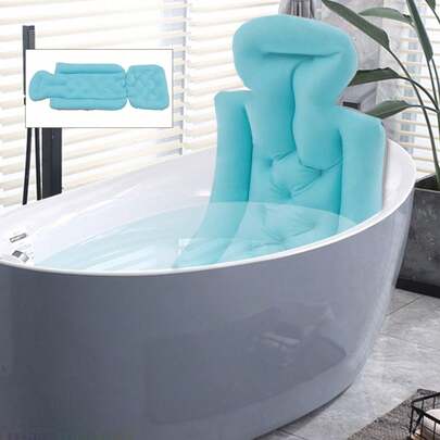 Cuscino da bagno premium, blu navy lucido con 8 ventose, antiscivolo, extra lungo 80 cm per vasca da bagno, cuscino relax con design galleggiante per collo/schiena, ideale per il bagno, per appoggiare libri e per aromaterapia