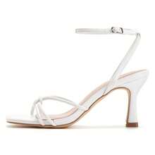 Women Square Open Toe Ankle Buckle Slingback Kitten Heels Summer Dress Sandals - White - View 2