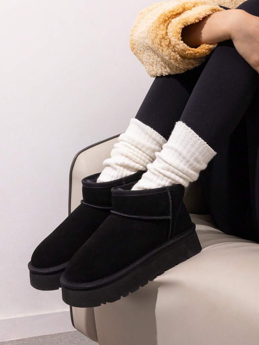 Women's Snow Boots Genuine Suede, 1.5 Inch Platform Fuzzy Winter Water Resistant Mini Ankle Boots Stable Lightweight Booties Anti-Slip With Memory Foam Festival Outdoor Boots - màu đen - Xem 1