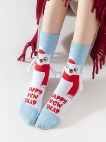 1/2/5 pares de calcetines magnéticos para parejas, calcetines con patrón navideño lindo que se unen automáticamente, calcetines cómodos hasta el tobillo para primavera y otoño - Multicolor - Ver 3