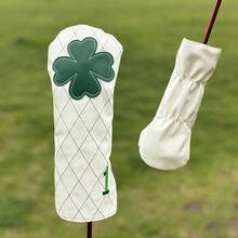 Fresh White Grid Four-Leaf Clover Golf Putter Head Cover - Premium Golf Accessory | Ideal For Young Golf Enthusiasts & Nature-Loving Players - أبيض - مشاهدة 3