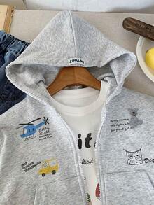 2-5Y Kids Hooded Printed Sweatshirt Jacket, Autumn - Grey - View 4