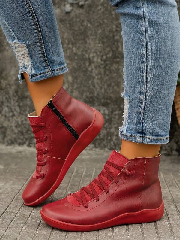 1 paire de bottes de mode décontractées pour femmes grandes tailles, bottes de travail de style britannique