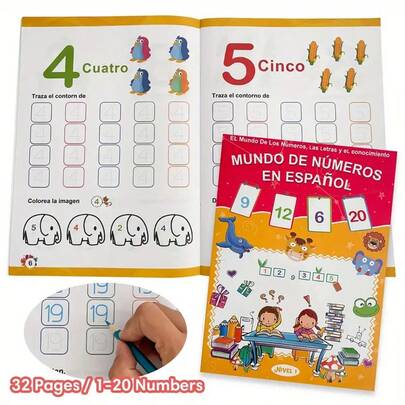 A4 Spanish Numeral Handwriting Practice Copybook, Early Childhood Education Enlightenment Writing Practice Book