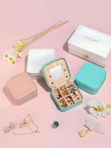 1 buc cutie de bijuterii colier inel cutie de bijuterii de călătorie cutie de depozitare bijuterii cutie rotundă portabilă de depozitare bijuterii, geantă de călătorie mini, potrivită pentru accesorii de păr, cercei și inele, soluție de depozitare la modă pentru femei, suport portabil de depozitare bijuterii din piele la modă - cutie de călătorie mini drăguță, potrivită pentru coliere, inele și cercei, echipată cu o cutie unică de depozitare bijuterii din piele artificială mini