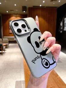 兼容 16、15、14、13、12、11 Pro Max/兼容三星/Redmi/OPPO/Infinix 系列，1 件时尚熊猫图案防震、防指纹、防摔金属按钮三合一 IMD 手机壳，银色 - 黑色 - 查看 3