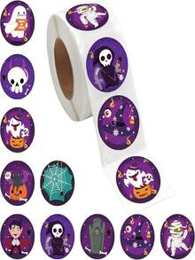 1pc Halloween Fun Sticker Set - Spooky-Cute Skull, Ghost & Scythe Adhesive Labels! Playful & Gratitude-Themed Party Decor Stickers For Girls. Must-Have Self-Adhesive Seals For Gift Wrapping, Treat Bags & Birthday Favors. Features Kawaii Spooky Designs: Smiling Ghosts, Whimsical Skeletons & Mini Scythes.