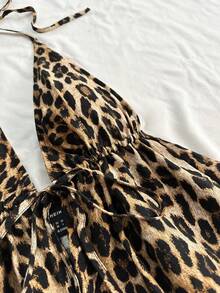 PETITE CURVE Plus Size Petite Women's Casual Halter Tie Neck Leopard Print Backless Camisole Top For Summer Women For Women Boho - Multicolor - Ver 3