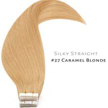 40pcs/100G , Thick Tape In Human Hair Extensions ,Seamless Invisible Skin Weft Extensions , Remy  Human Hair,Silky Straight For Fashion Women  ,10-26inch ,Easy To Apply (27# ) - S27 - 查看 6