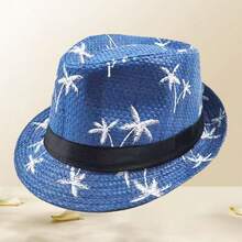 1pc Summer Sun Hat, Korean Fashion British Style Hat, Suitable For Men, Fashionable Beach Sun Hat, Multiple Colors Available, Machine Washable - Leaf Straw Hat - View 3